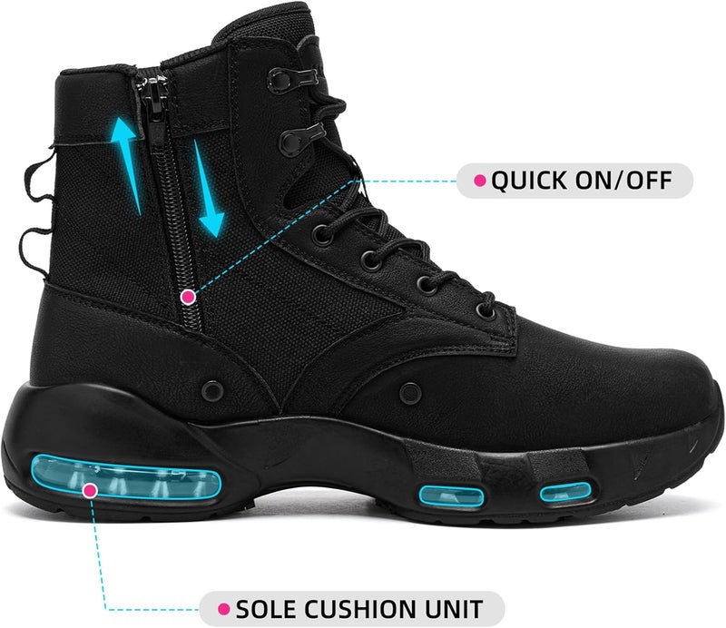 LARNMERN Non Slip Mens Boots Slip Resistant Work Shoes Sole-Cushion Side Zipper Comfort Botas Militares Hombre Zapatos de Trabajo Black - Image 5